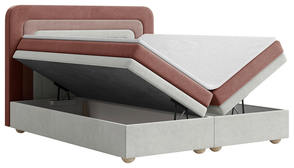 BOXBETT 140/200 cm  in Creme, Rosa, Beere  - Beere/Creme, MODERN, Holz/Kunststoff (140/200cm) - MID.YOU