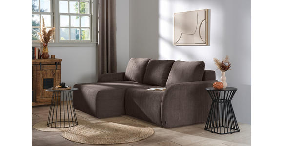 ECKSOFA Braun Cord Rückenkissen, Bettkasten, Schlaffunktion, Rücken echt, Liegefläche im Originalstoff  - Schwarz/Braun, KONVENTIONELL, Kunststoff/Textil (217/146cm) - Carryhome