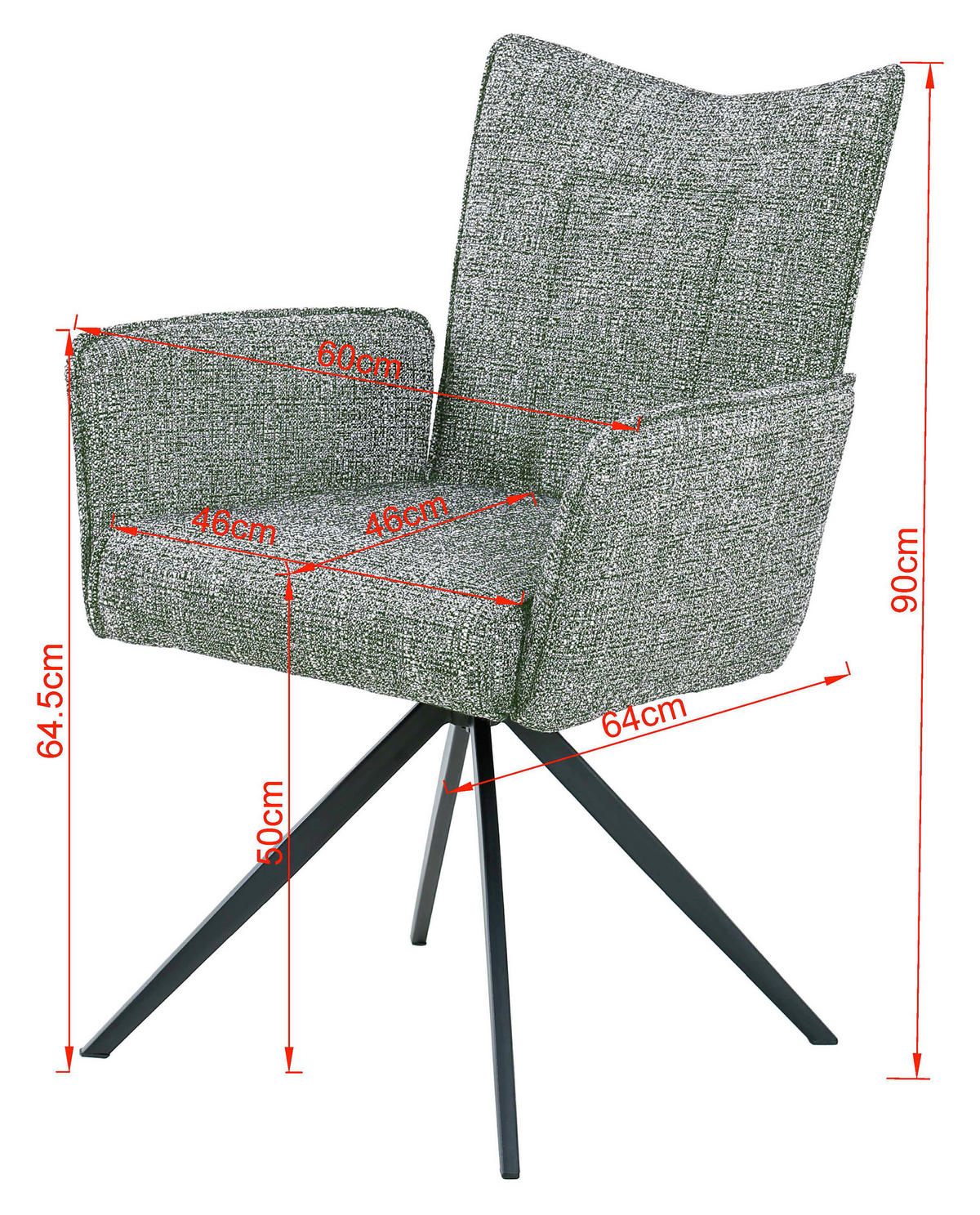 ARMLEHNSTUHL Eisen Webstoff  - Schwarz/Grün, Design, Textil/Metall (60/89/66cm) - Carryhome