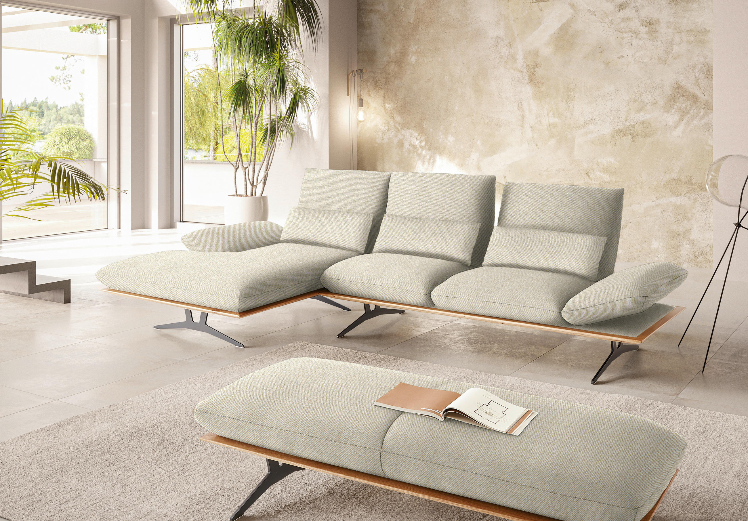 ECKSOFA in Flachgewebe Beige  - Beige/Schwarz, Design, Holz/Textil (159/314cm) - Dieter Knoll