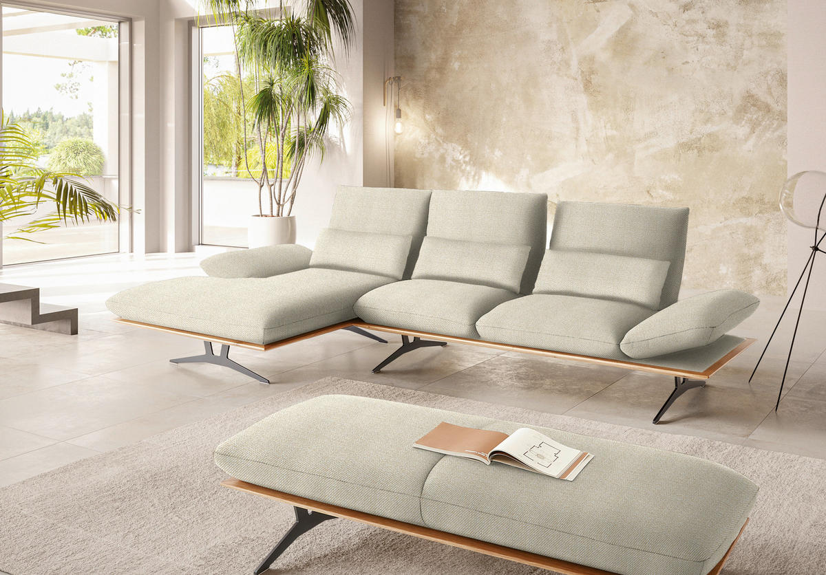 ECKSOFA in Flachgewebe Beige  - Beige/Schwarz, Design, Holz/Textil (159/314cm) - Dieter Knoll