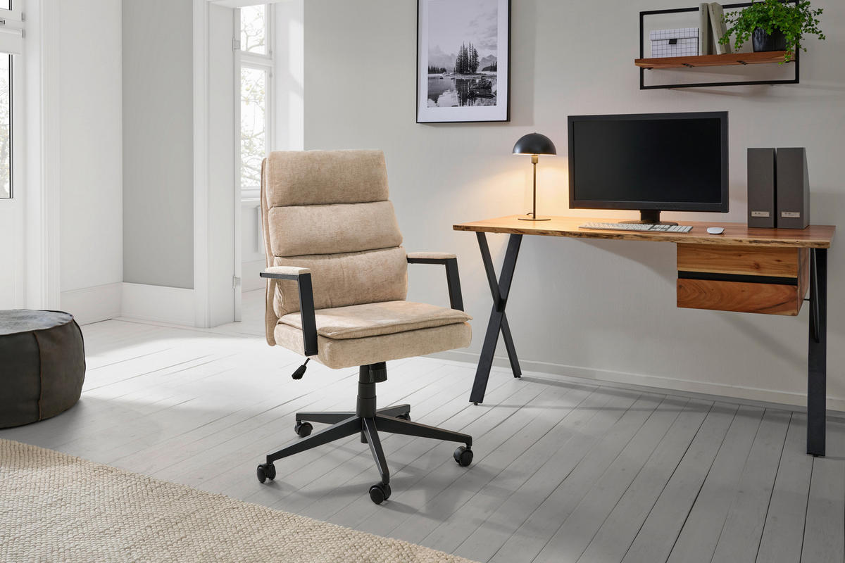 CHEFSESSEL Webstoff Beige  - Beige/Schwarz, Modern, Kunststoff/Textil (58/110-120/62cm) - MID.YOU