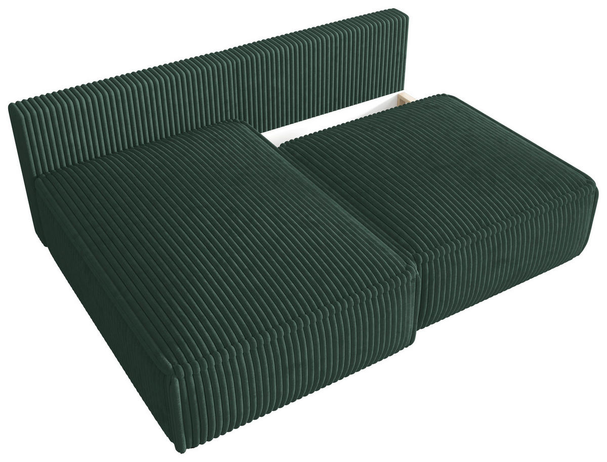 ECKSOFA Dunkelgrün Cord Zierkissen, Rückenkissen, Schlaffunktion, Rücken echt  - Dunkelgrün/Schwarz, MODERN, Kunststoff/Textil (153/200cm) - Xora