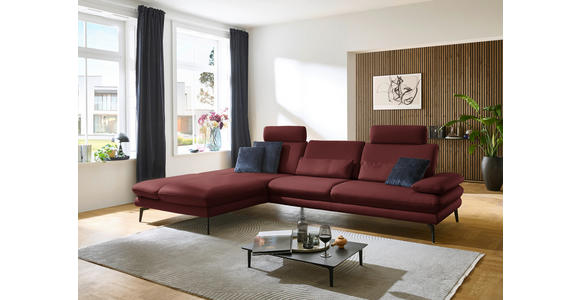 ECKSOFA in Echtleder Brombeere 195/308 cm - Brombeere/Schwarz, Design, Leder/Metall (195/308cm) - Dieter Knoll