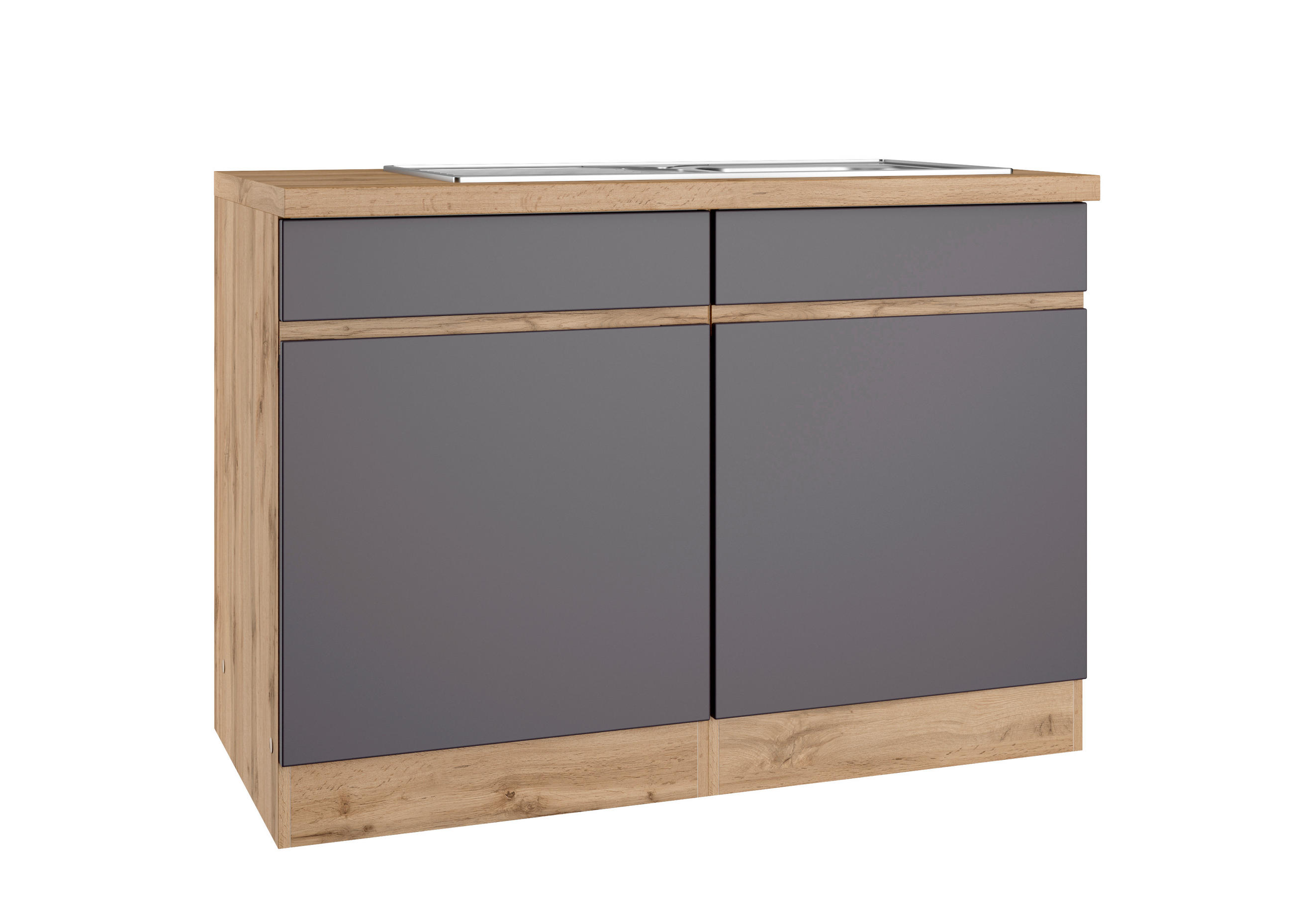 SPÜLENUNTERSCHRANK 120/86/60 cm  in Grau, Eiche Wotan  - Eiche Wotan/Grau, Design, Holzwerkstoff (120/86/60cm) - Held
