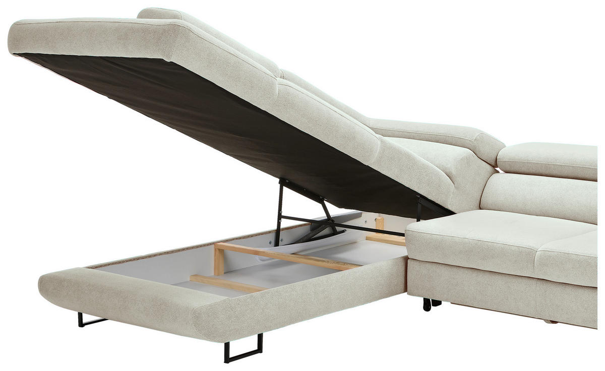 ECKSOFA Creme Webstoff  - Creme/Schwarz, Design, Textil/Metall (235/280cm) - Hom`in