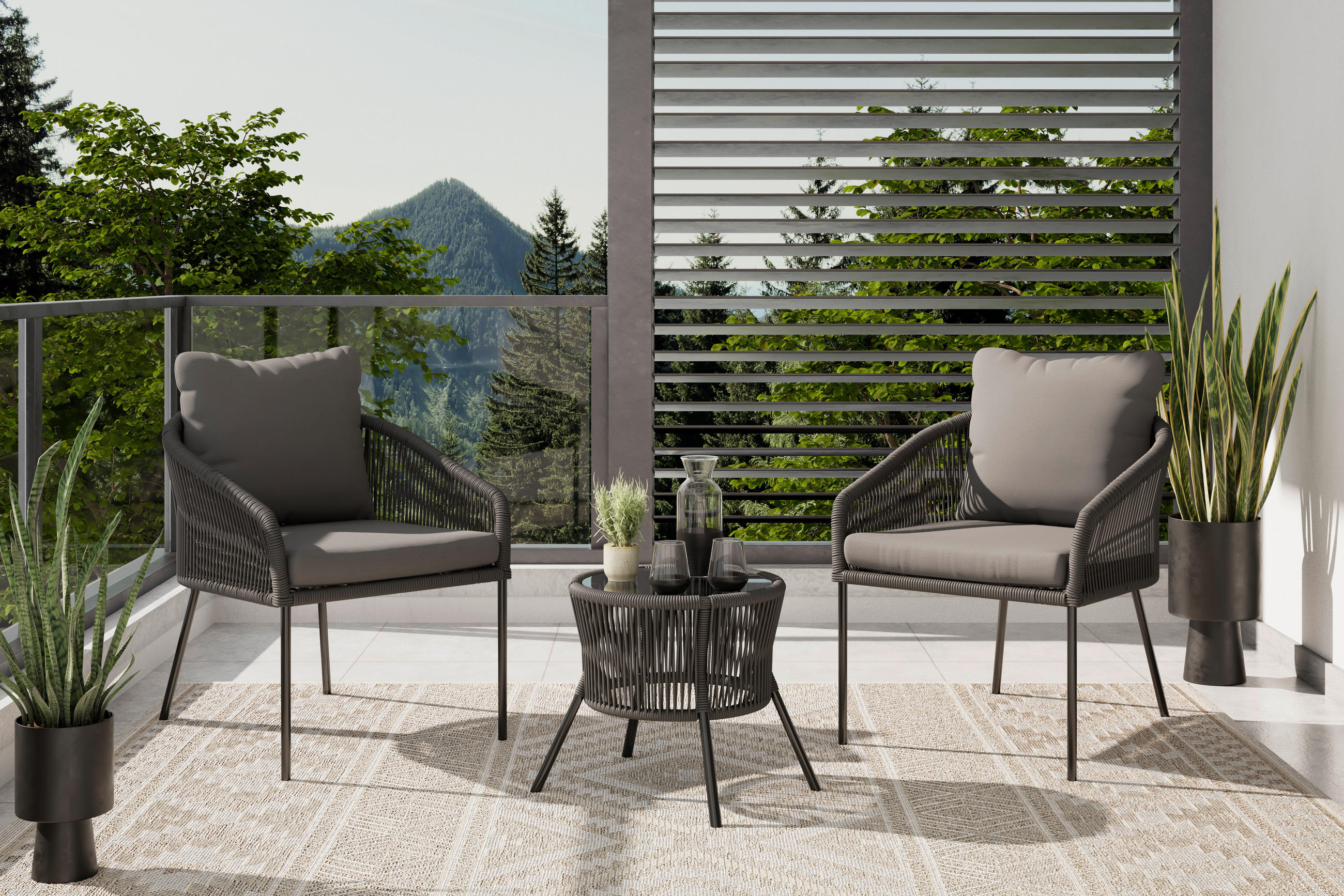 BALKONSET   - Grau, Modern, Kunststoff/Metall (40/40/39.5cm) - Ambia Garden