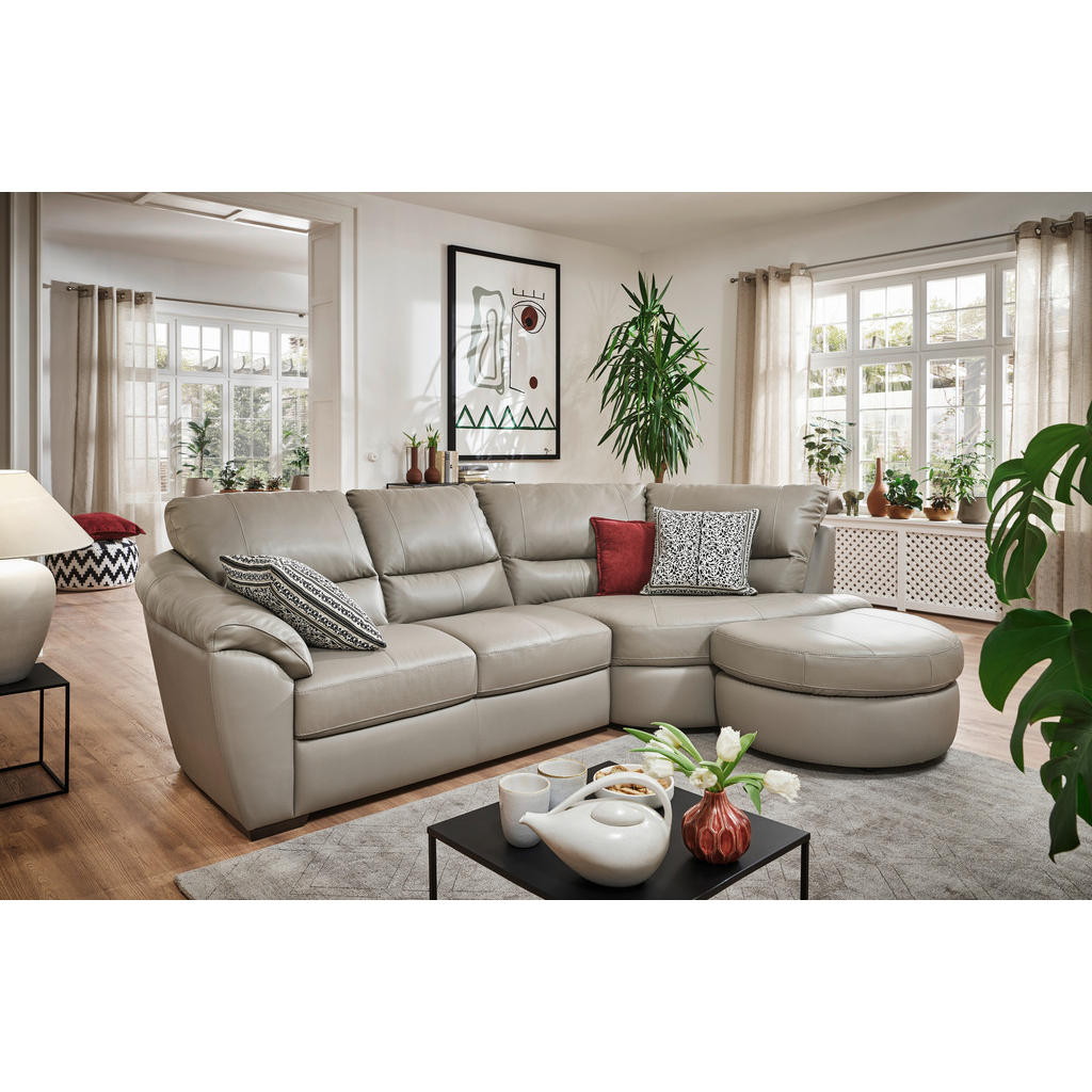 Thumbnail - Livetastic Ecksofa, Grau, Leder, Kombination Echtleder/Lederlook, 4-Sitzer, Ottomane rechts, L-Form, 273x194 cm, Made in...