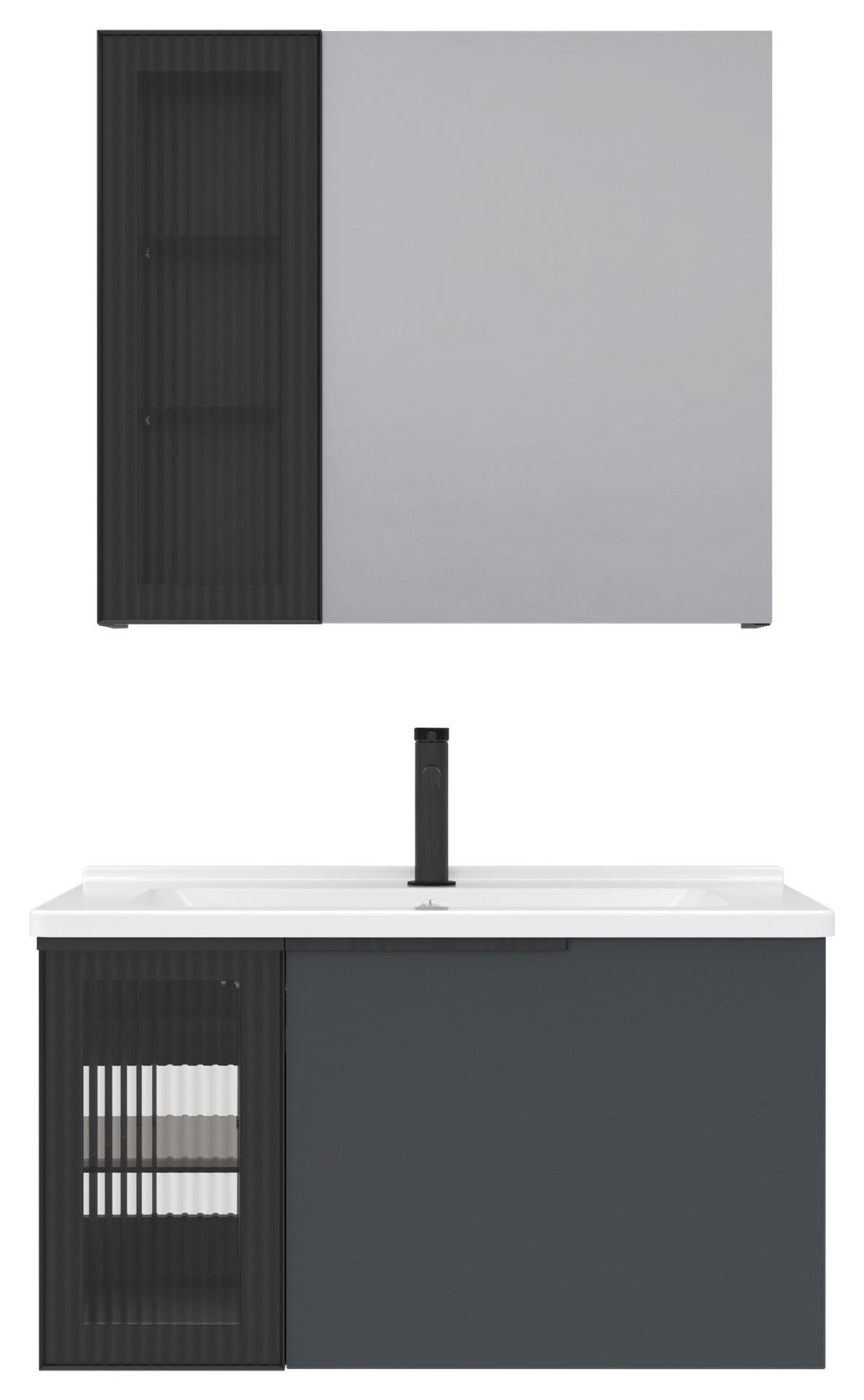 BADEZIMMER 3-teilig  in  - Weiß Hochglanz/Anthrazit, MODERN, Glas/Keramik (80/114/45cm) - MID.YOU