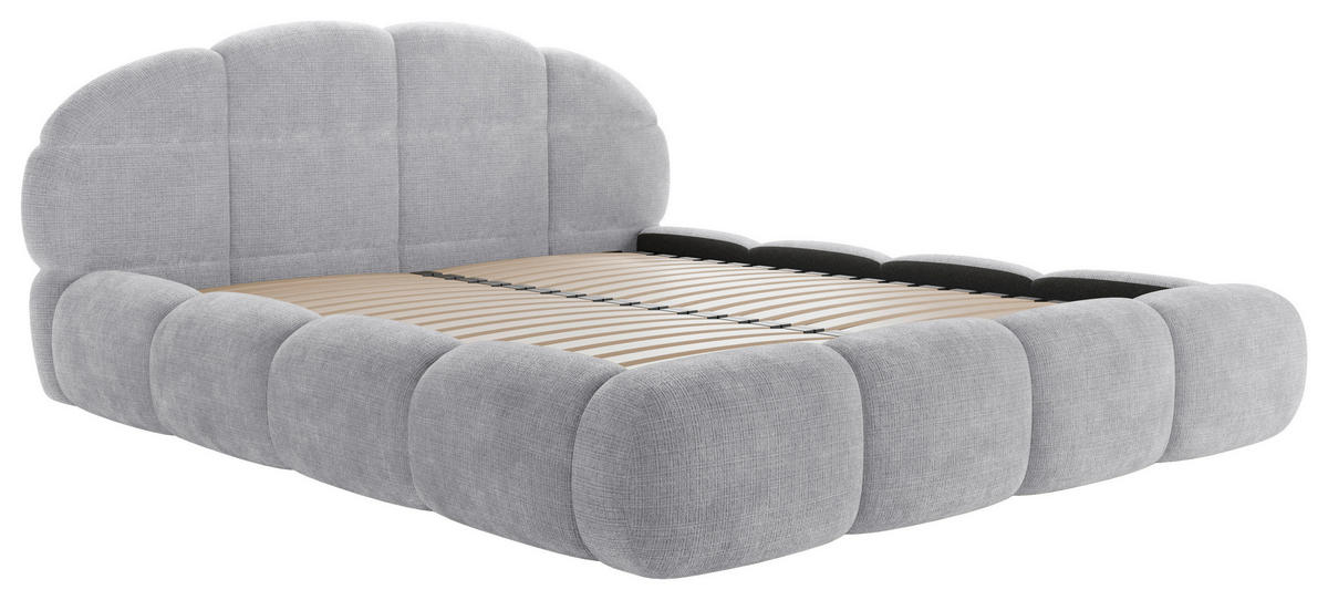 POLSTERBETT 160/200 cm,  in Hellgrau, gepolstertes Kopfteil, Lattenrost, Bettkasten,  - Hellgrau/Schwarz, Design, Holz/Textil (160/200cm) - Chameo