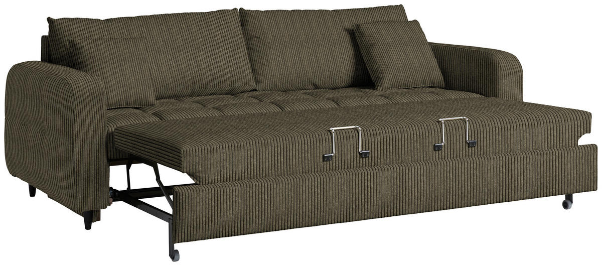 SCHLAFSOFA  in Cord, Velours Olivgrün  - Schwarz/Olivgrün, Design, Holz/Textil (236/88/101cm) - Lomoco