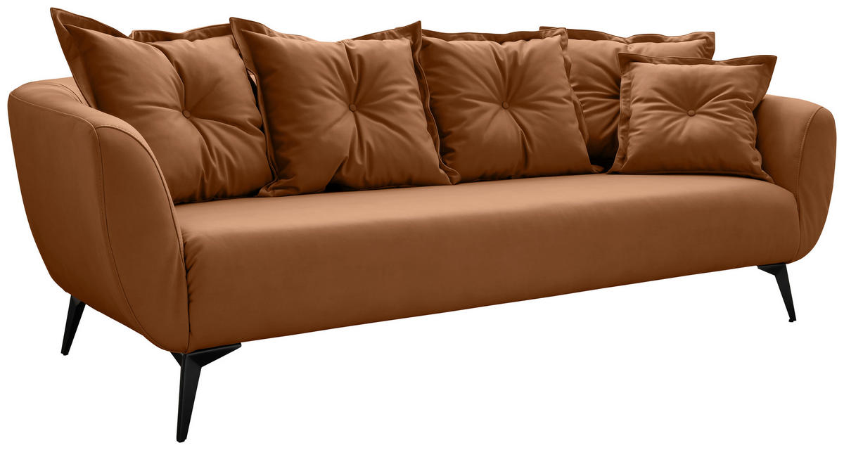 3-SITZER-SOFA in Lederlook Cognac  - Cognac/Schwarz, Modern, Textil/Metall (236/94/103cm) - Livetastic