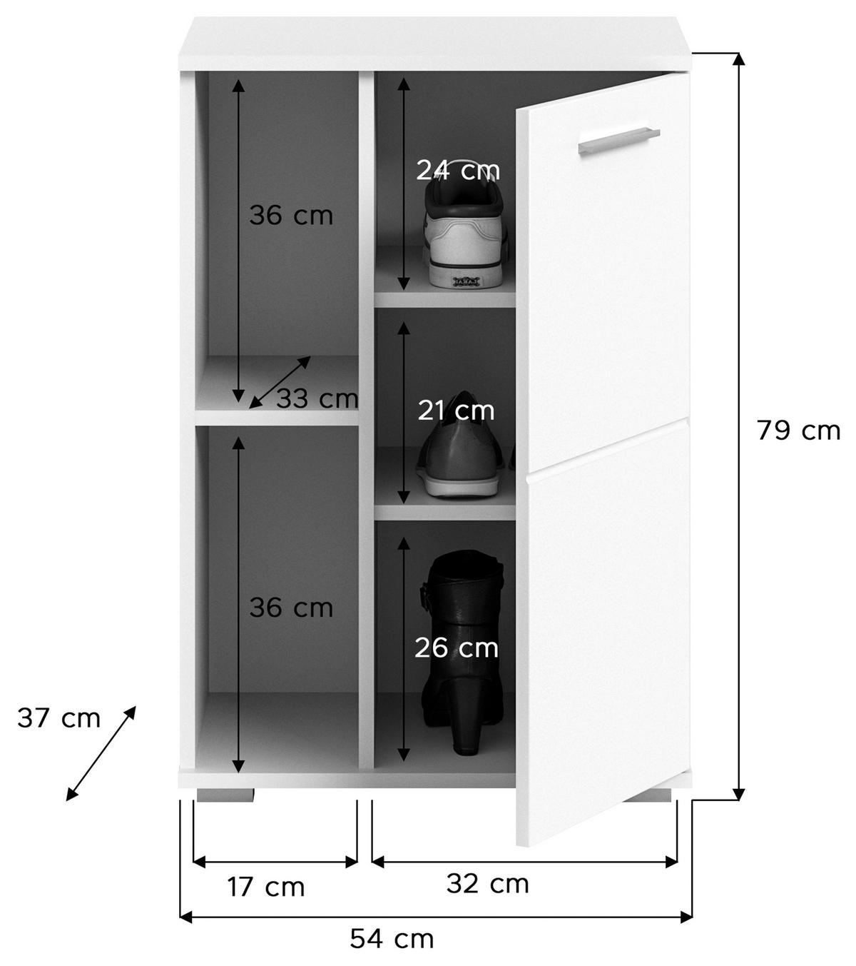 SCHUHSCHRANK Prego  in 55/79/37 cm  - Weiß Hochglanz/Silberfarben, Design, Holzwerkstoff/Kunststoff (55/79/37cm) - Xora