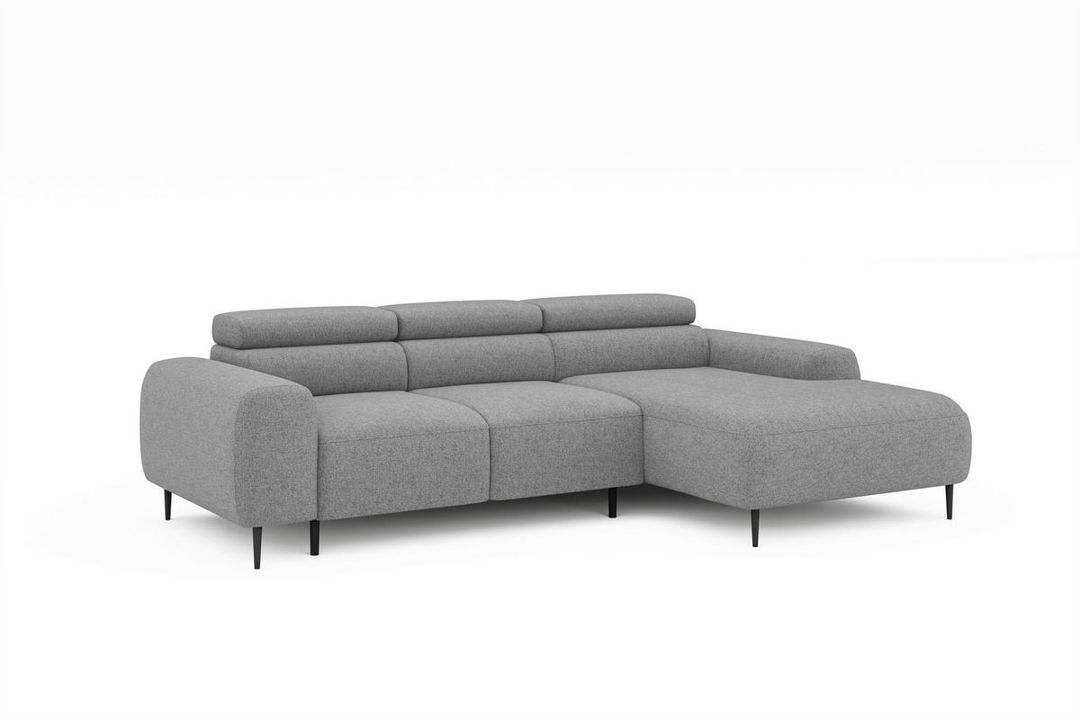 ECKSOFA Hellgrau Struktur Rücken echt, Kopfteilverstellung, Sitztiefenverstellung  - Hellgrau/Schwarz, MODERN, Textil/Metall (274/179cm) - Welnova