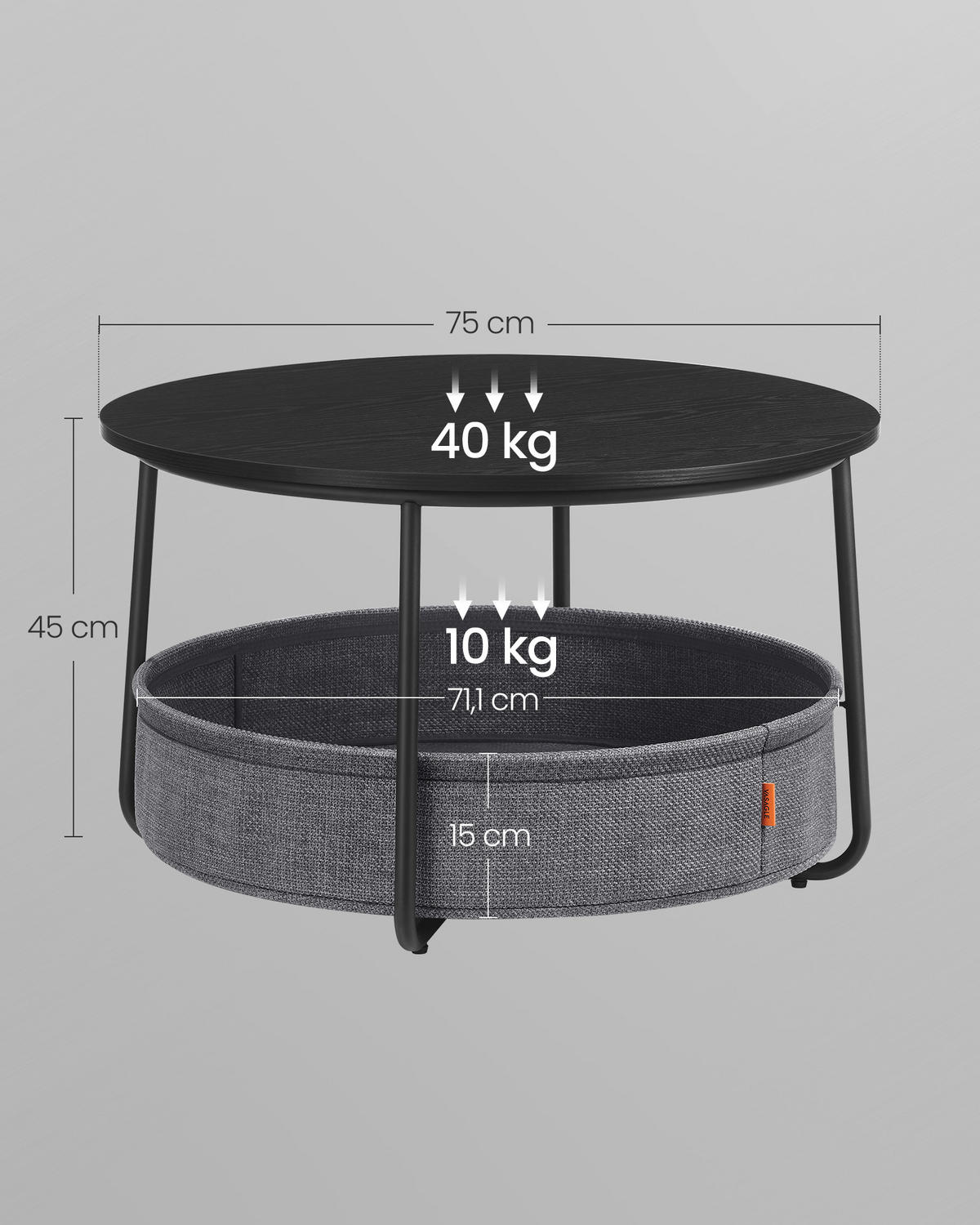 COUCHTISCH rund Grau, Schwarz  - Schwarz/Grau, Trend, Holzwerkstoff/Textil (75/45/75cm) - MID.YOU