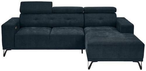 ECKSOFA Petrol Chenille  - Petrol/Schwarz, KONVENTIONELL, Textil/Metall (264/178cm) - Hom`in