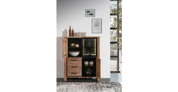 HIGHBOARD Akazie massiv Naturfarben, Schwarz  - Schwarz/Naturfarben, LIFESTYLE, Glas/Holz (110/136/44cm) - Landscape