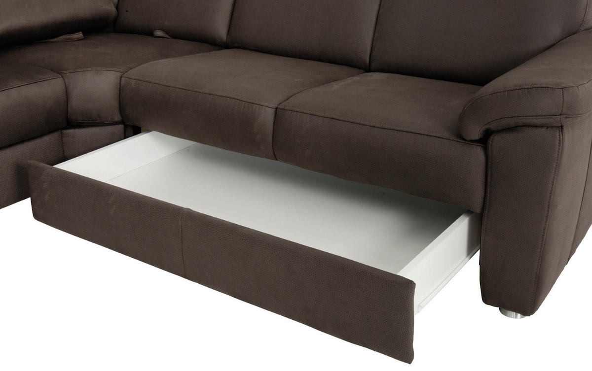 WOHNLANDSCHAFT in Flachgewebe Dunkelbraun  - Chromfarben/Dunkelbraun, Konventionell, Textil/Metall (163/330/240cm) - Beldomo System