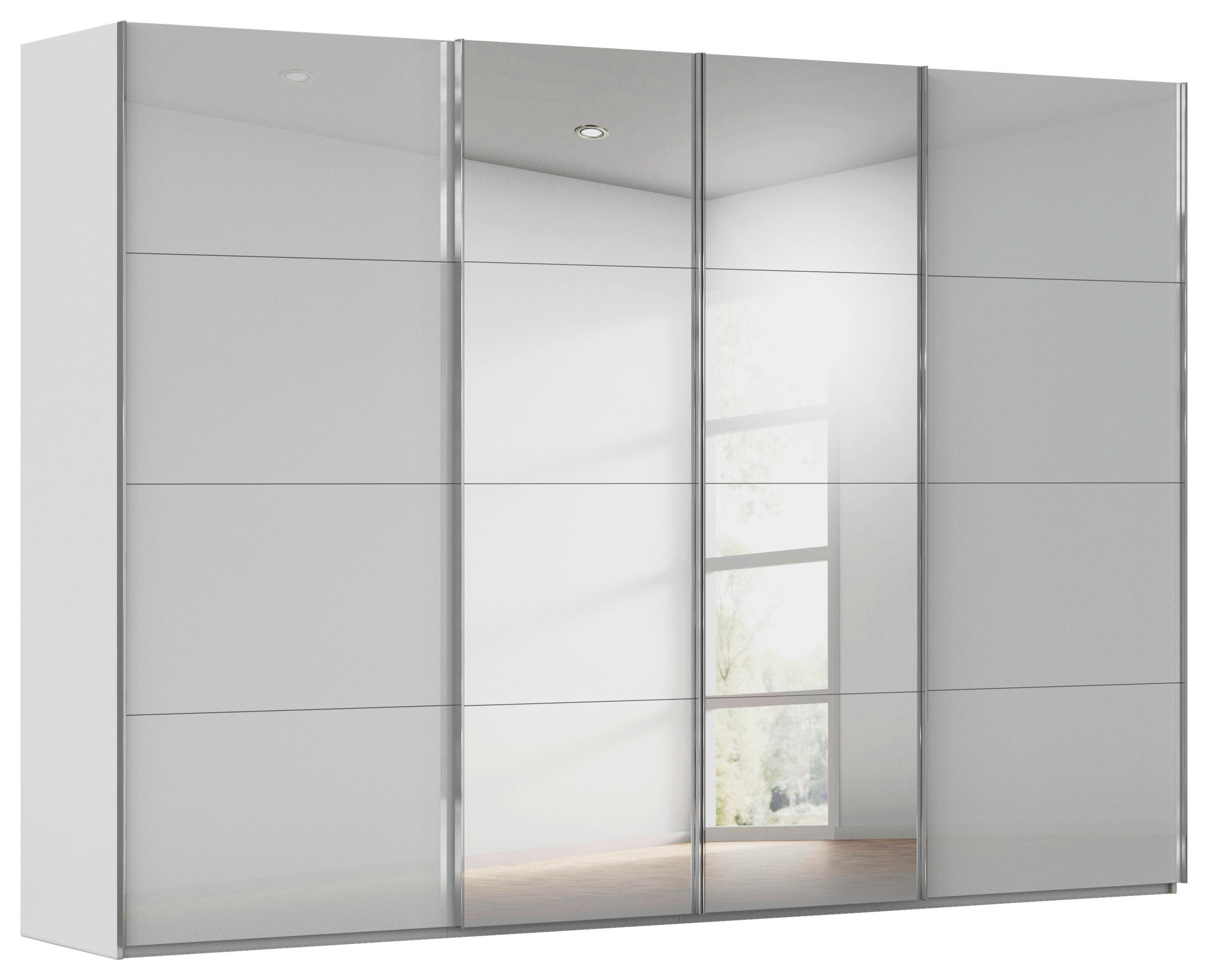 SCHWEBETÜRENSCHRANK 316/223/68 cm 4-türig Seidengrau  - Chromfarben/Seidengrau, Design, Glas/Holzwerkstoff (316/223/68cm) - Novel