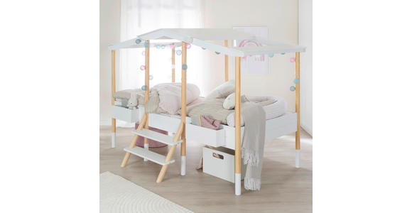 HAUSBETT 90/200 cm,  in Weiß, Kieferfarben, Leiter, Lattenrost  - Weiß/Kieferfarben, Basics, Holz (90/200cm) - Xora