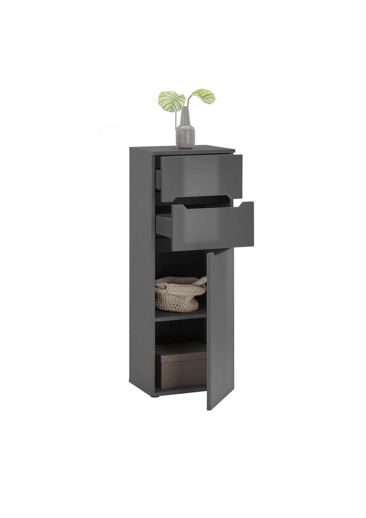 MIDISCHRANK 40/110/30 cm  - Anthrazit/Anthrazit Hochglanz, KONVENTIONELL, Holzwerkstoff/Kunststoff (40/110/30cm) - home24