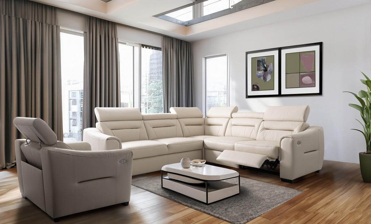 SAROKKANAPÉ textil, bőr bézs  - bézs/fekete, Design, bőr/textil (256/86-104/256cm) - Celina Home