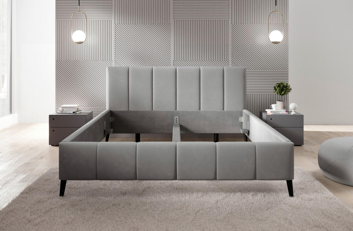POLSTERBETT gepolstertes Kopfteil, Lattenrost 180/200 cm  in Grau  - Schwarz/Naturfarben, Trend, Holz/Textil (180/200cm) - home24