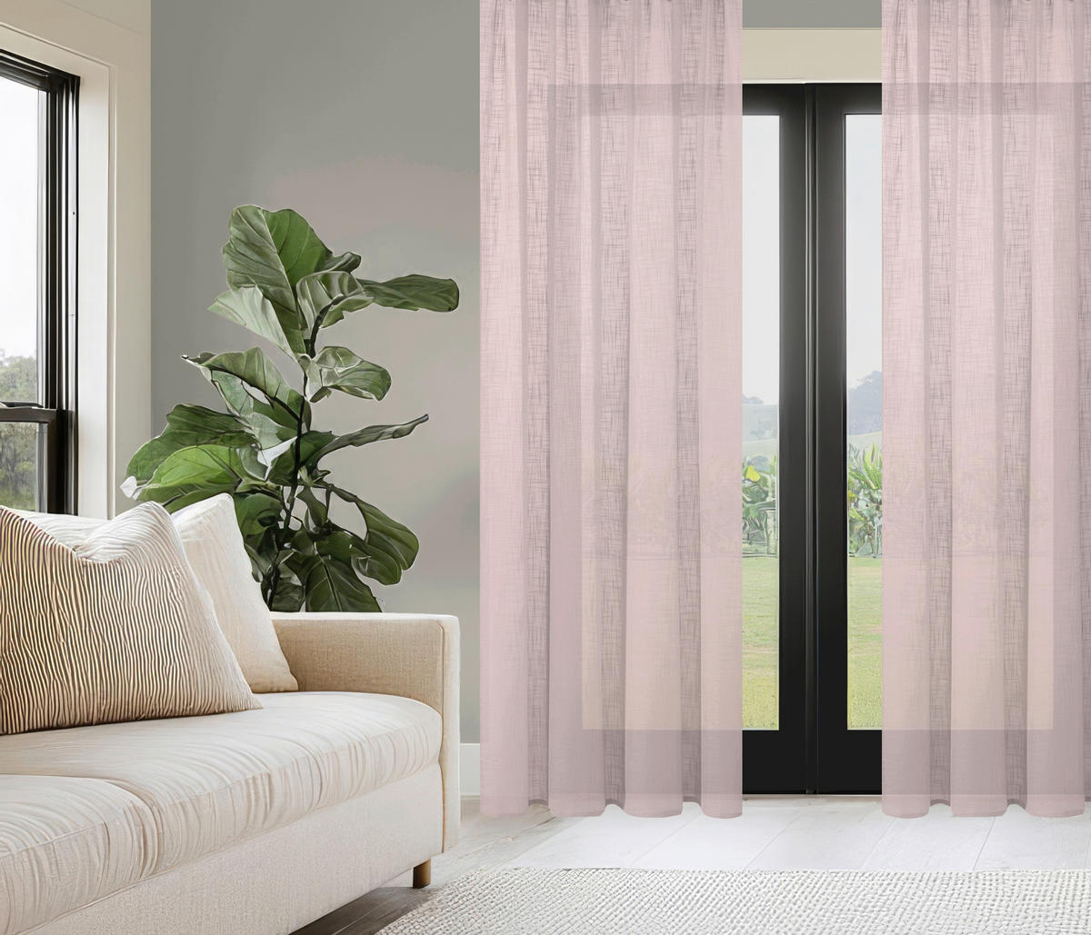 FERTIGVORHANG halbtransparent  - Rosa, Basics, Textil (140/245cm)