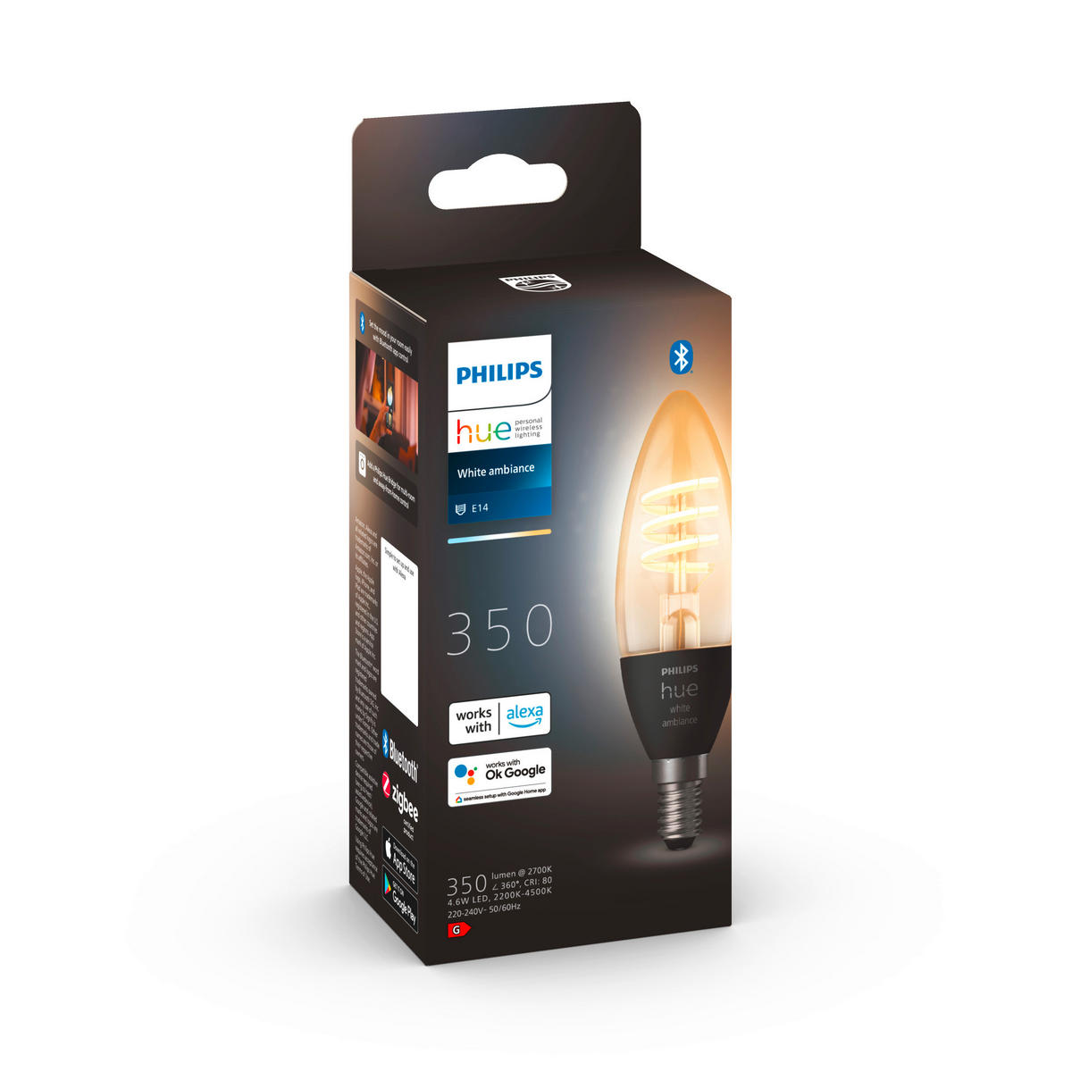 LED-FILAMENT-LEUCHTMITTEL   E14 4,6 W  - Transparent/Schwarz, Basics, Glas/Kunststoff (3,9/3,9/12,9cm) - Philips HUE