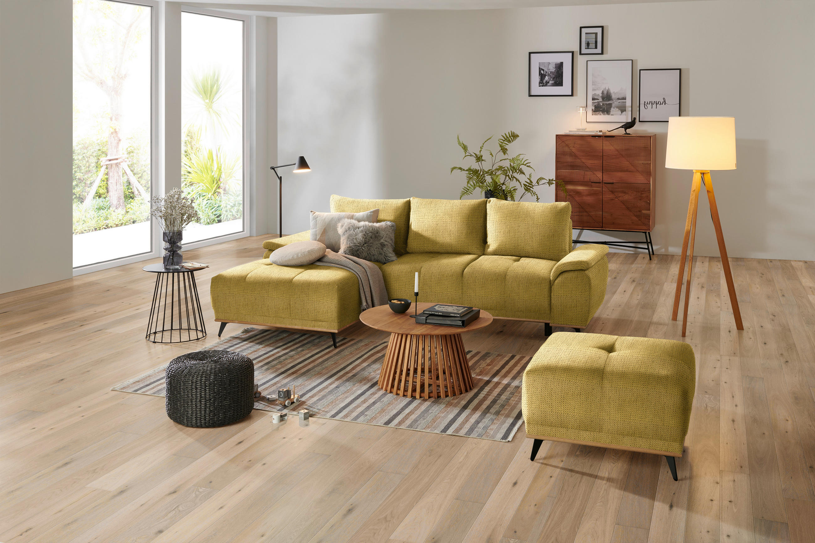 ECKSOFA Goldfarben Chenille  - Goldfarben/Schwarz, MODERN, Textil/Metall (168/262cm) - home24