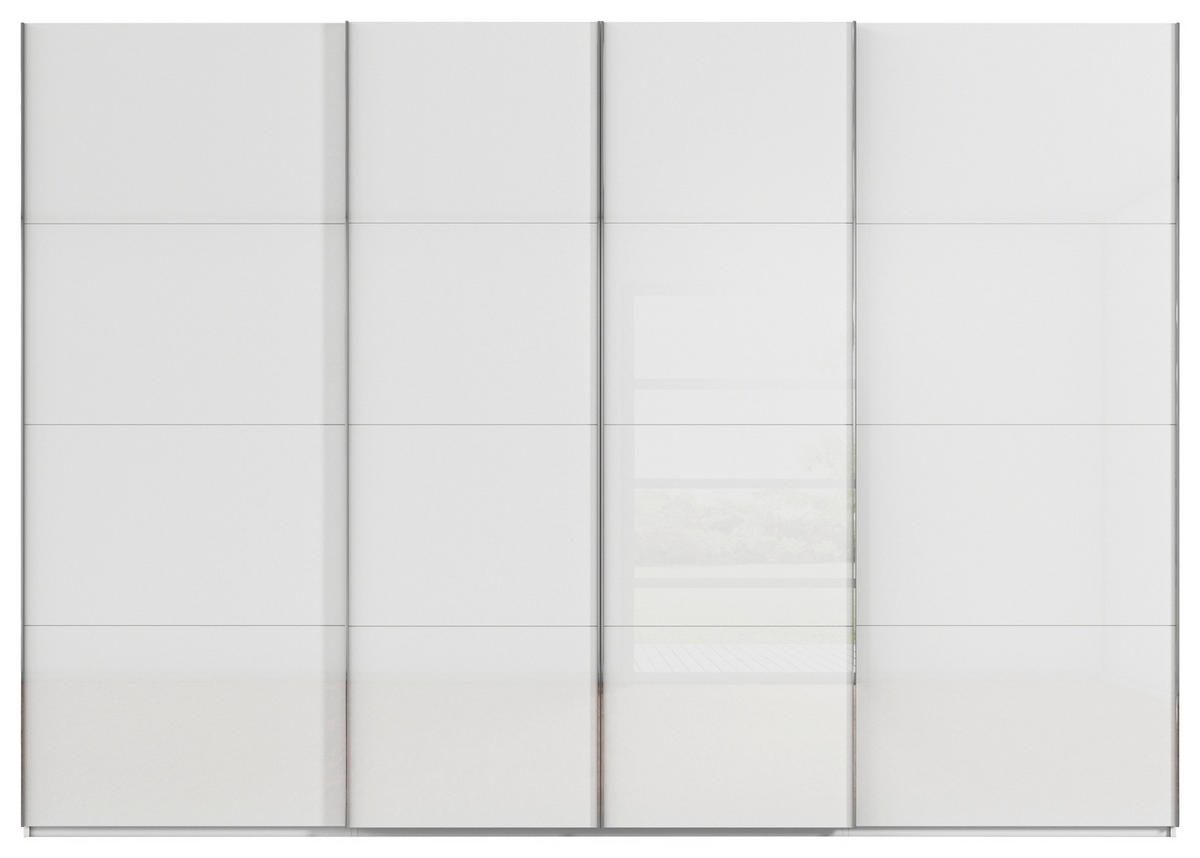 SCHWEBETÜRENSCHRANK 316/235/68 cm 4-türig Weiß  - Chromfarben/Weiß, Design, Glas/Holzwerkstoff (316/235/68cm) - Novel