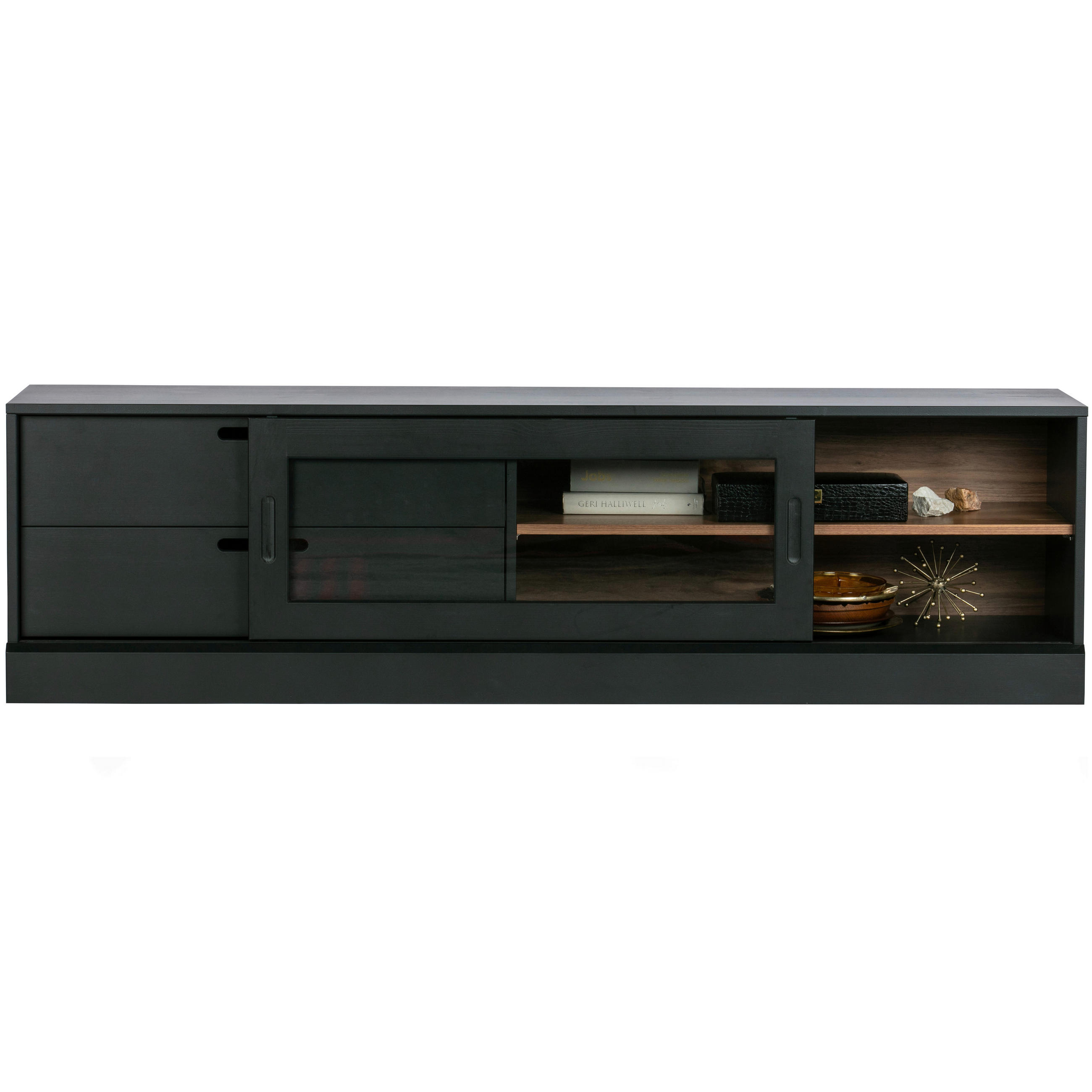 LOWBOARD James  in 180/50/42 cm  - Walnussfarben/Schwarz, Design, Holz (180/50/42cm) - Livetastic