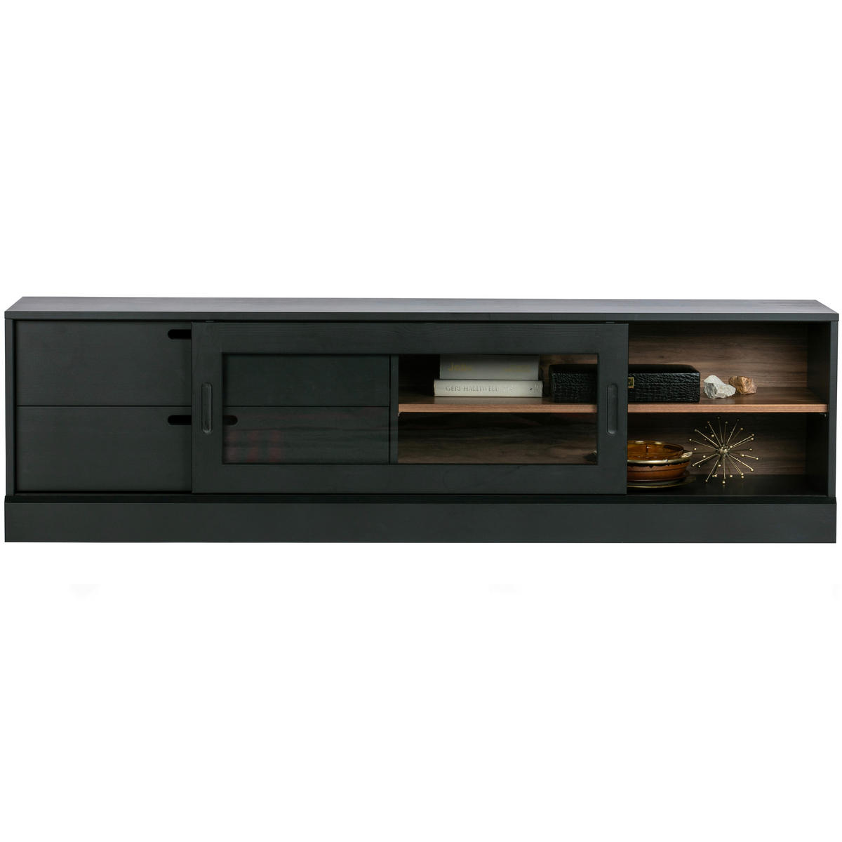 LOWBOARD James  in 180/50/42 cm  - Walnussfarben/Schwarz, Design, Holz (180/50/42cm) - Livetastic