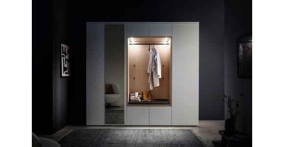 GARDEROBE 7-teilig in 250/233/59 cm - Eichefarben/Weiß, Design, Holzwerkstoff/Textil (250/233/59cm) - Moderano