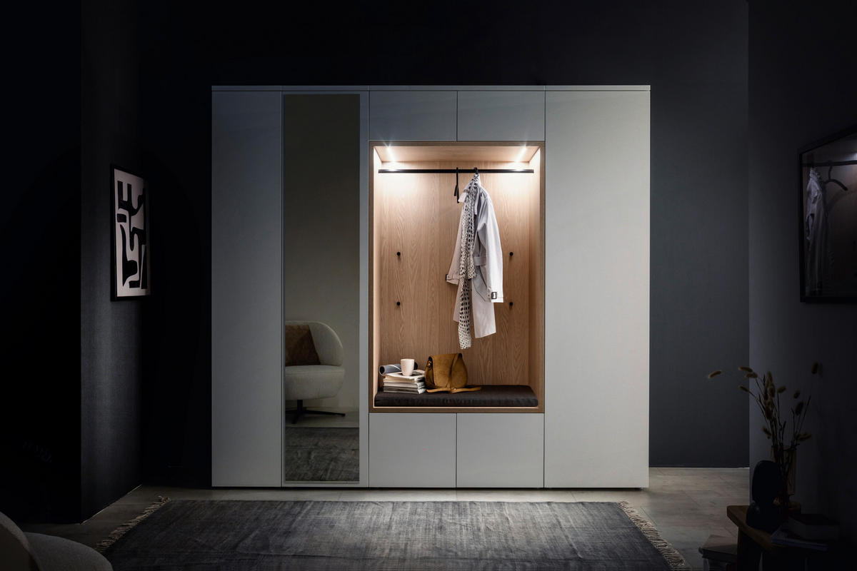 GARDEROBE 7-teilig  in 250/233/59 cm  - Eichefarben/Weiß, Design, Holzwerkstoff/Textil (250/233/59cm) - Moderano