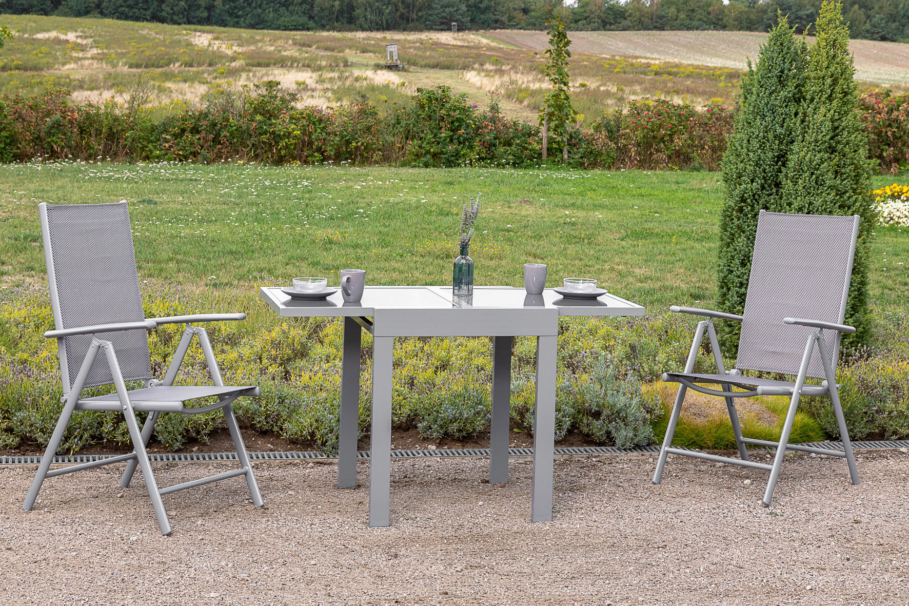 GARTENSET 3-teilig Aluminium  - Silberfarben/Braun, MODERN, Kunststoff/Metall - Gardenson