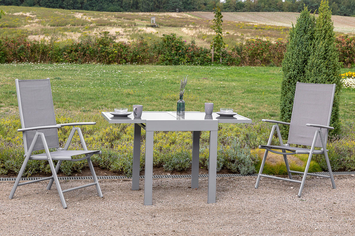 GARTENSET 3-teilig Aluminium  - Silberfarben/Braun, MODERN, Kunststoff/Metall - Gardenson