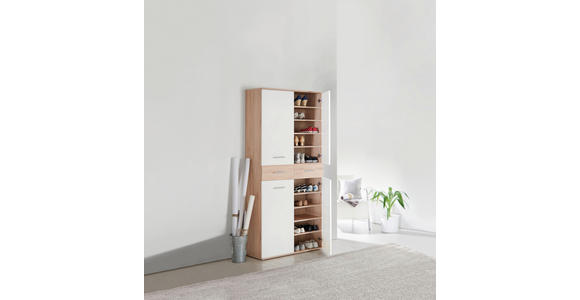 SCHUHSCHRANK 90/195/35 cm - Eichefarben/Silberfarben, Design, Holzwerkstoff/Kunststoff (90/195/35cm) - Xora