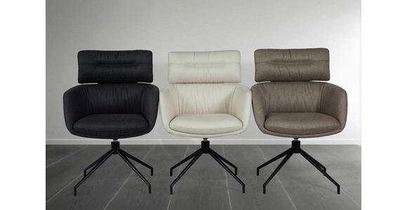 ARMLEHNSTUHL  Stoffauswahl, Sitzfläche 360° drehbar, automatische Rückholfunktion Webstoff  Beige  - Beige/Schwarz, Design, Textil/Metall (62/92/66cm) - Dieter Knoll