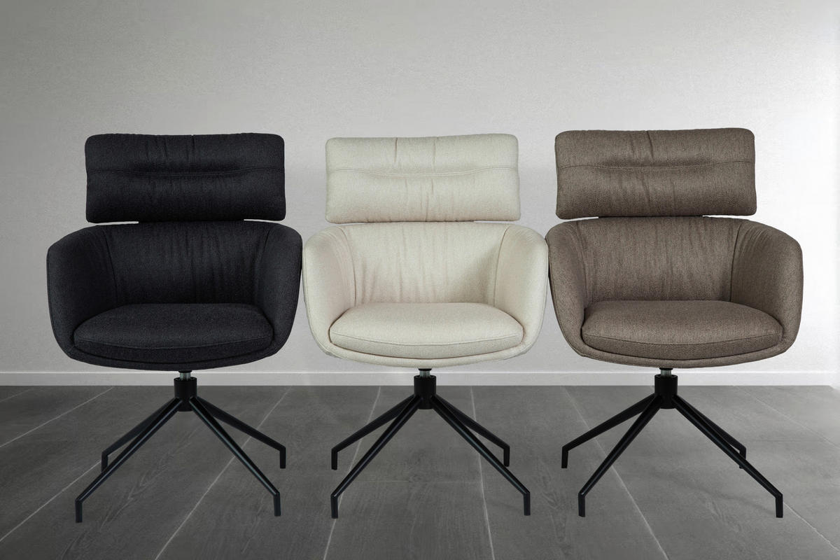 ARMLEHNSTUHL  Stoffauswahl, Sitzfläche 360° drehbar, automatische Rückholfunktion Webstoff  Beige  - Beige/Schwarz, Design, Textil/Metall (62/92/66cm) - Dieter Knoll