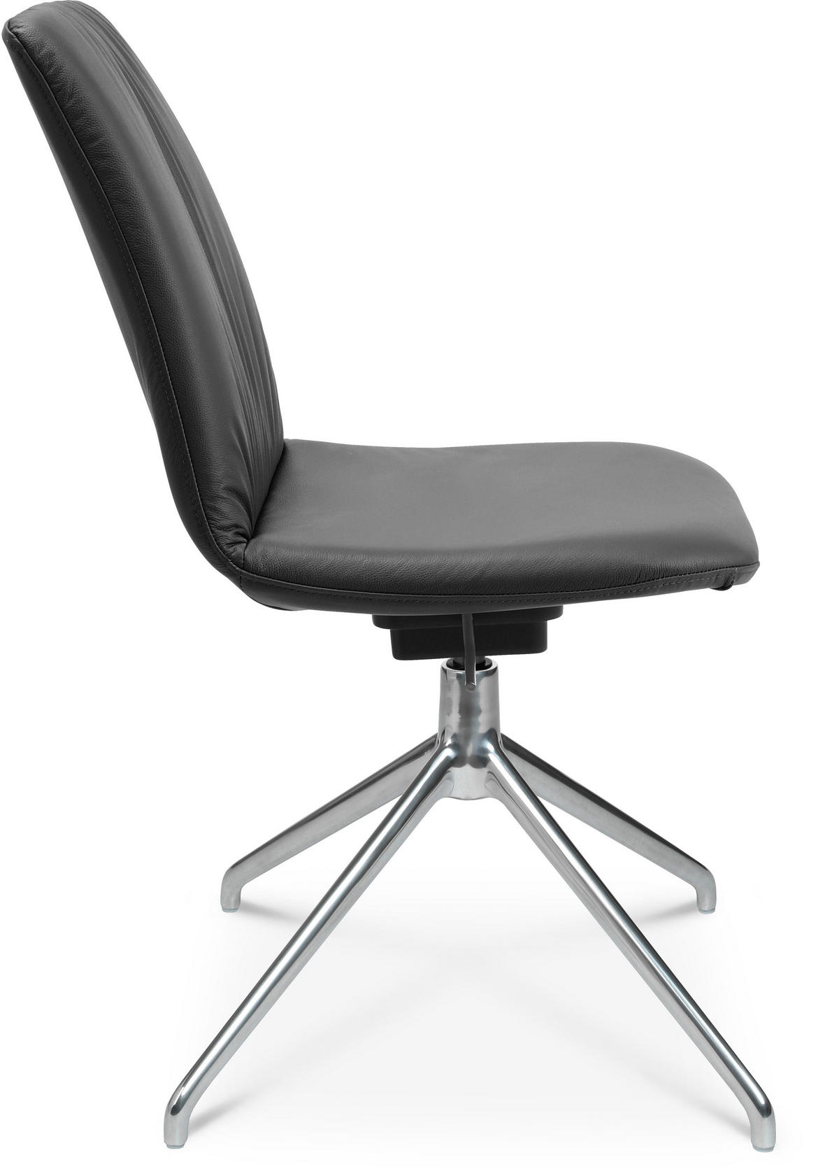 STUHL  in Aluminium Echtleder pigmentiert  - Dunkelbraun/Alufarben, Design, Leder/Metall (46/81,5-84,5/55cm) - Johann Jakob