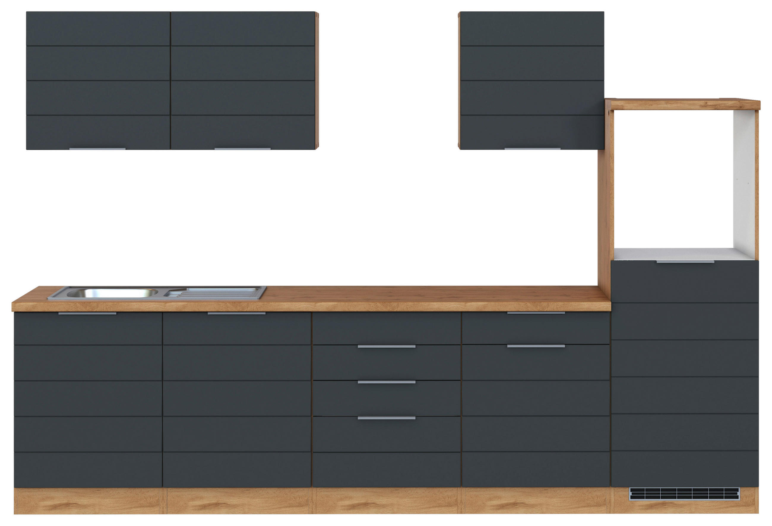 KÜCHENLEERBLOCK 300 cm   in Grau, Eiche Wotan  - Eiche Wotan/Grau, Design, Holzwerkstoff/Metall (300cm) - Held
