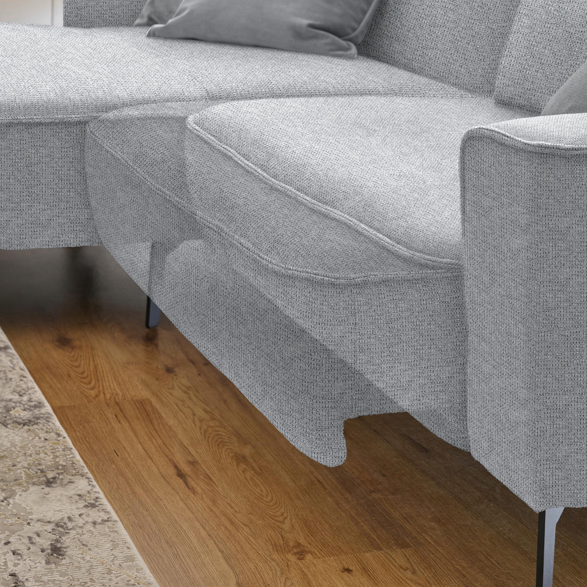 ECKSOFA in Flachgewebe Grau  - Schwarz/Grau, Design, Textil/Metall (190/285cm) - Johann Jakob