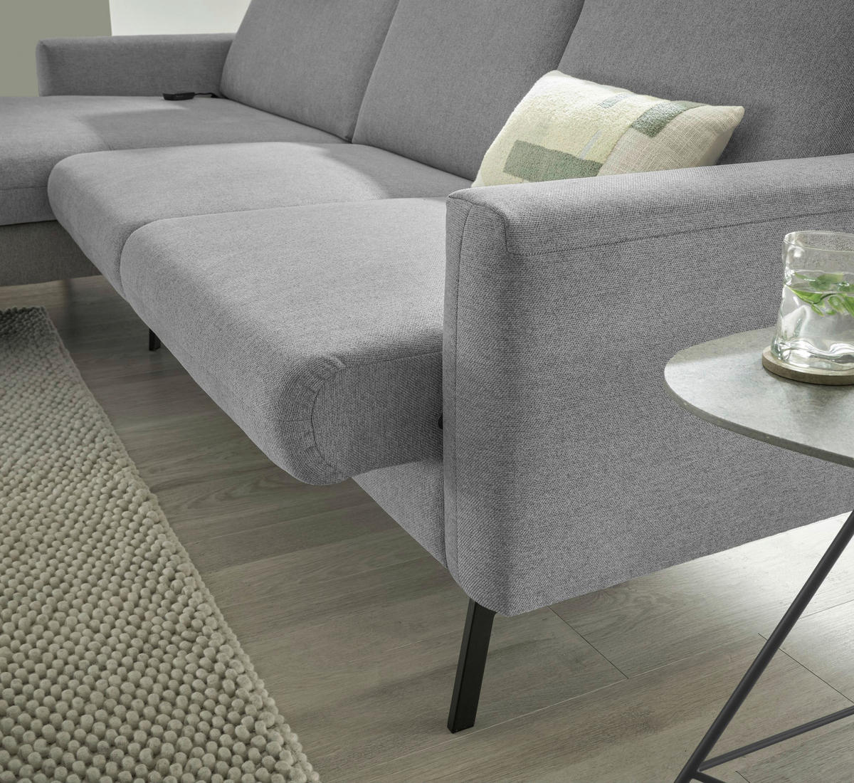 ECKSOFA Grau Flachgewebe  - Schwarz/Grau, Design, Textil/Metall (187/270cm) - Musterring