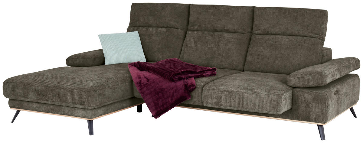 ECKSOFA ROYCE Olivgrün Struktur  - Schwarz/Olivgrün, MODERN, Textil/Metall (194/283cm) - MID.YOU