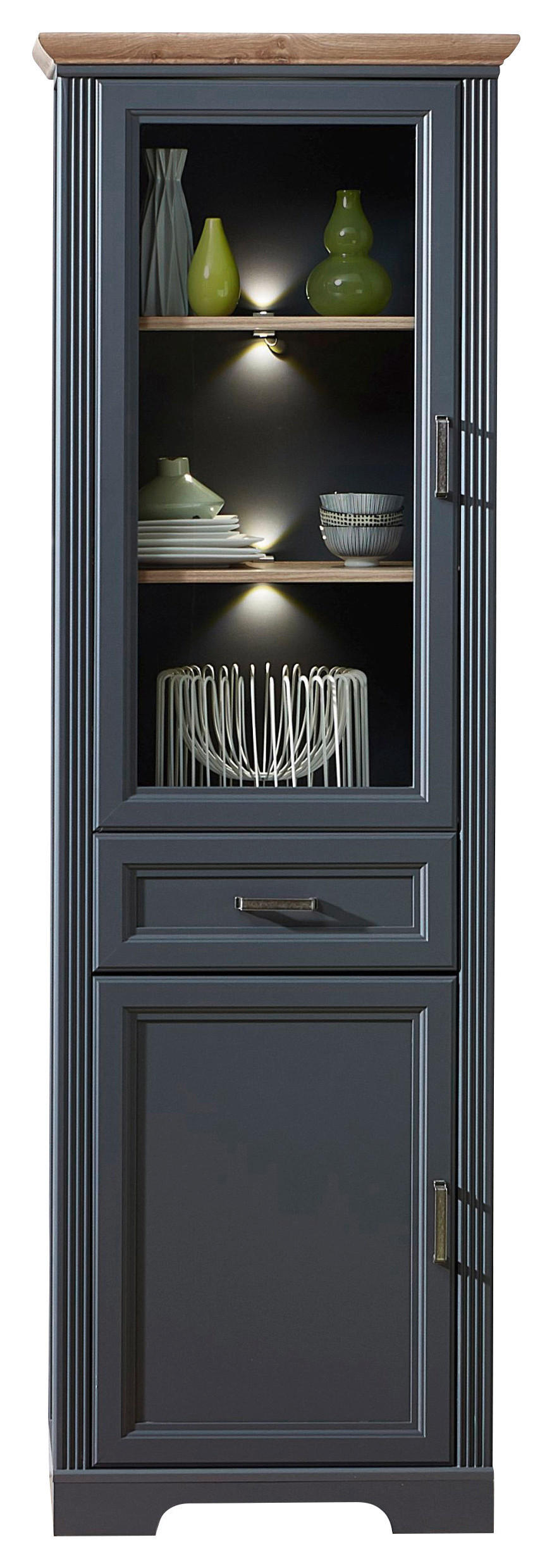 VITRINE in Eiche Artisan  - Graphitfarben/Eiche Artisan, ROMANTIK / LANDHAUS, Glas/Holzwerkstoff (66/204/42cm) - Hom`in