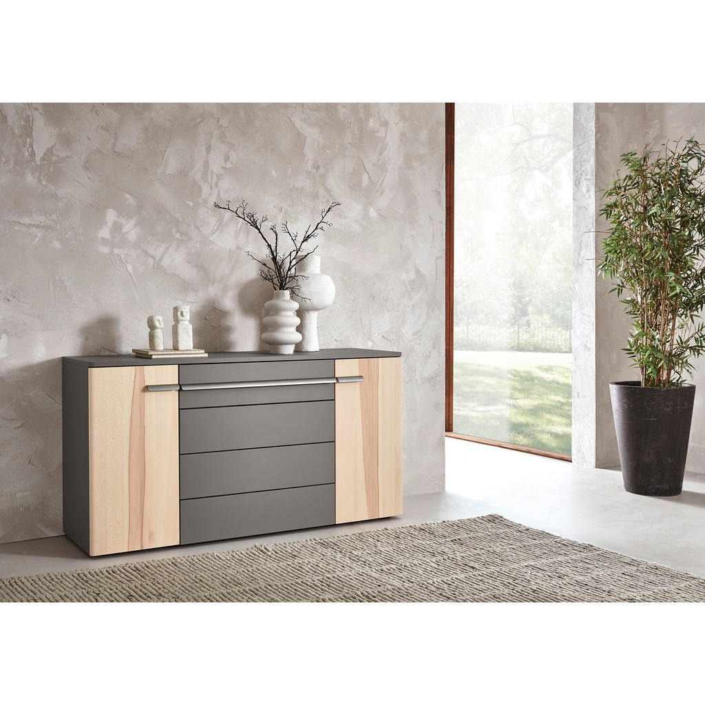 Thumbnail - Valdera Sideboard, Buche, Fango, Holzwerkstoff, Buche, teilmassiv, 2 Fächer, 4 Schubladen, 153.6x80.7x45.4 cm, Goldenes ...