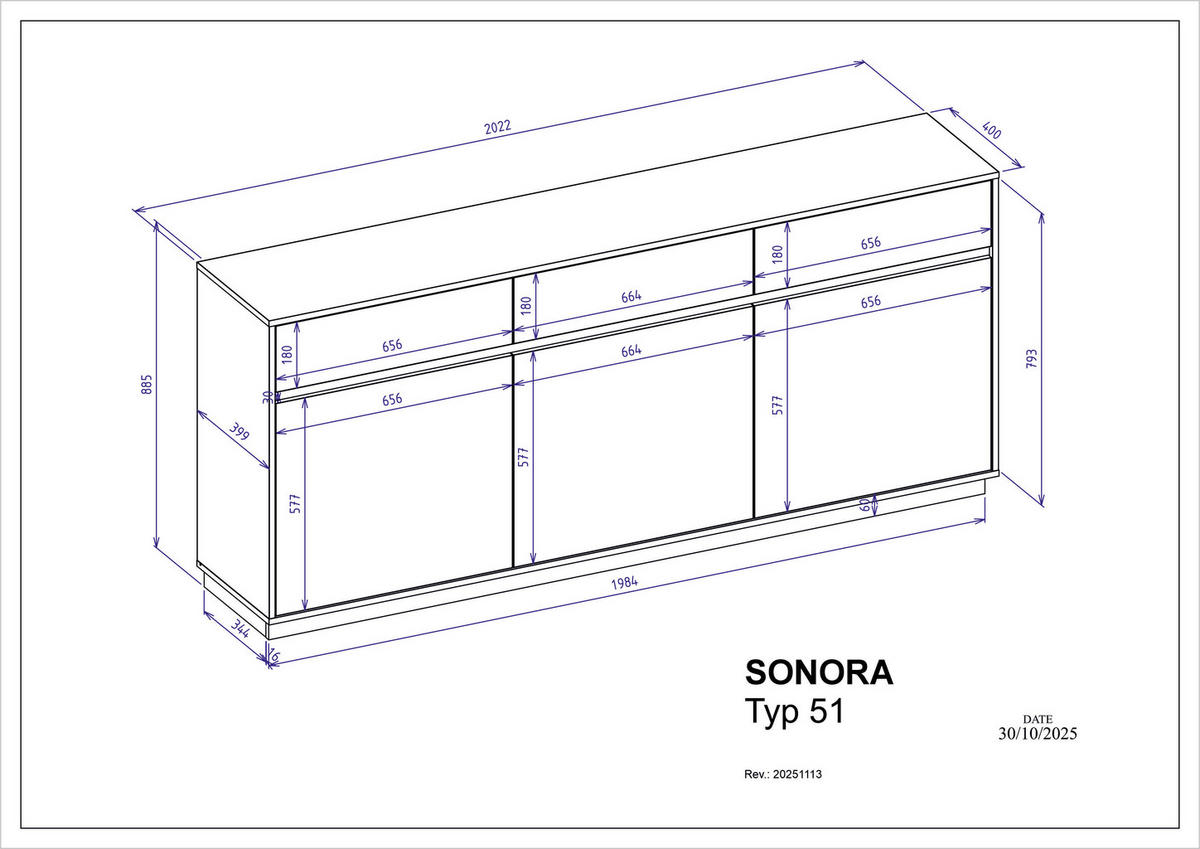 SIDEBOARD  202/89/40 cm 3 Schublade(n)  - Kaschmir/Eiche Artisan, Design, Holzwerkstoff (202/89/40cm) - MID.YOU