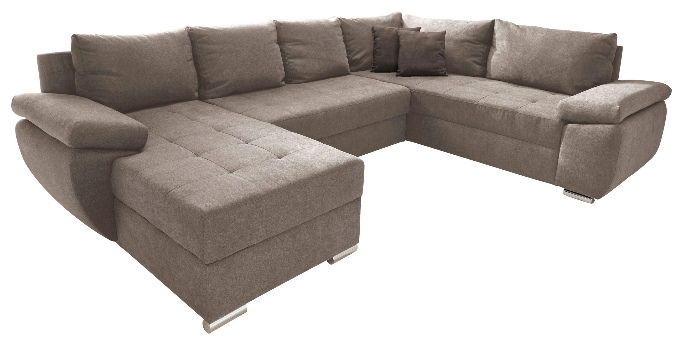 SOFFA i mikrofiber taupe  - kromfärg/brun, Klassisk, metall/textil (157/305/219cm) - Livetastic