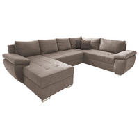 WOHNLANDSCHAFT in Mikrofaser Taupe  - Taupe/Chromfarben, Konventionell, Textil/Metall (157/305/219cm) - Livetastic